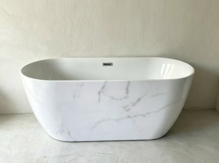 Baignoire Îlot Ovale — Effet Marbre Carrara