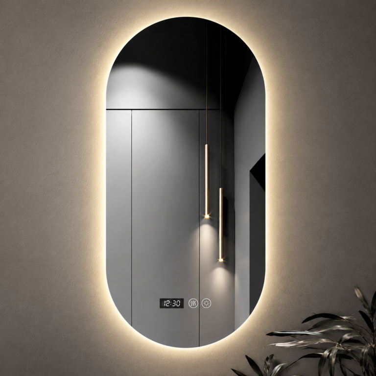 Miroir LED ovale rétroéclairé – Touch & anti-buée