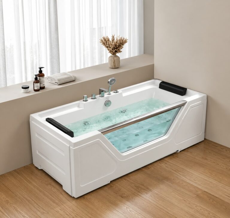 Jacuzzi rectangulaire blanc en acrylique avec appuie-têtes