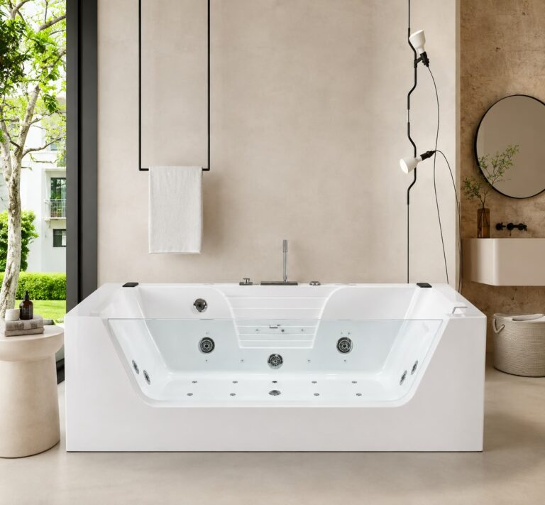 Jacuzzi rectangulaire blanc en acrylique avec jets massants