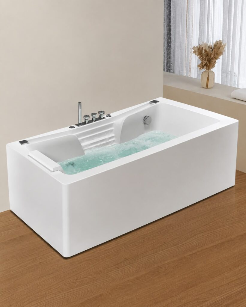 Jacuzzi rectangulaire blanc en acrylique avec eau massante