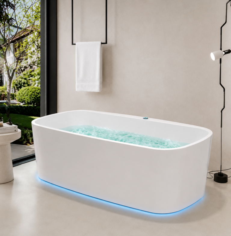 Baignoire îlot rectangulaire avec hydromassage – Confort high-tech