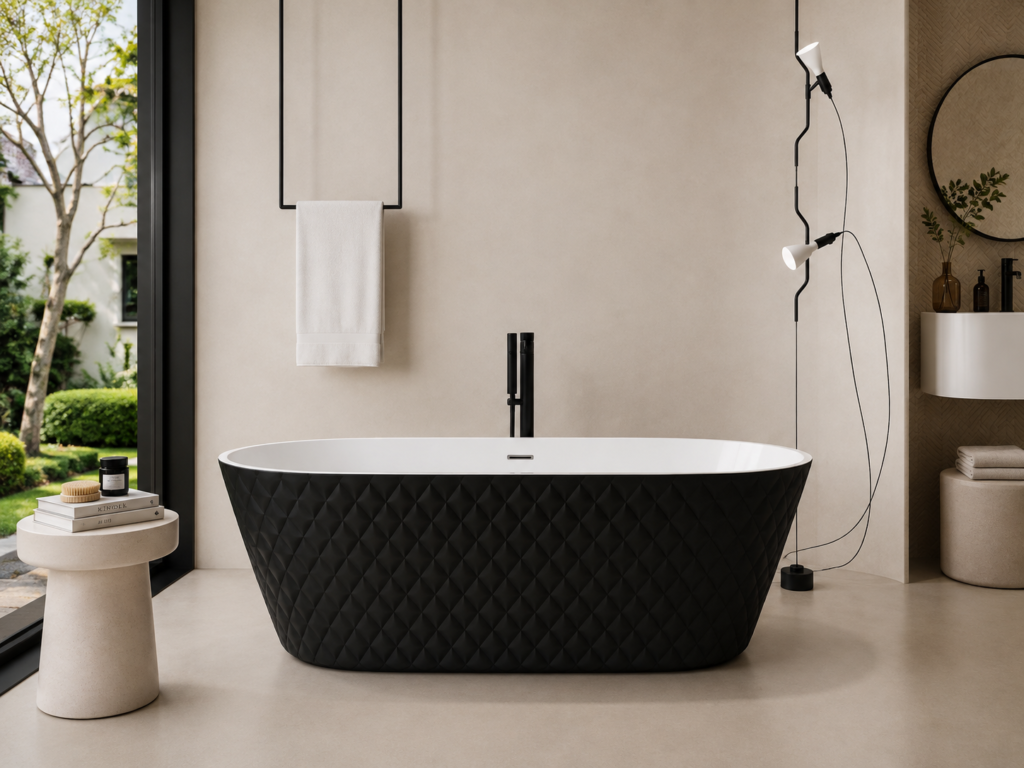 Baignoire îlot capitonnée noire – Design haute couture