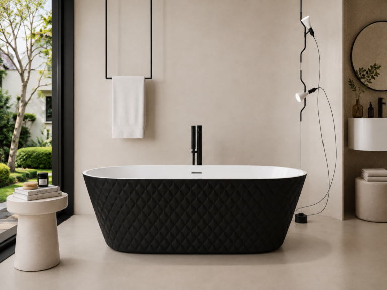 Baignoire îlot capitonnée noire – Design haute couture