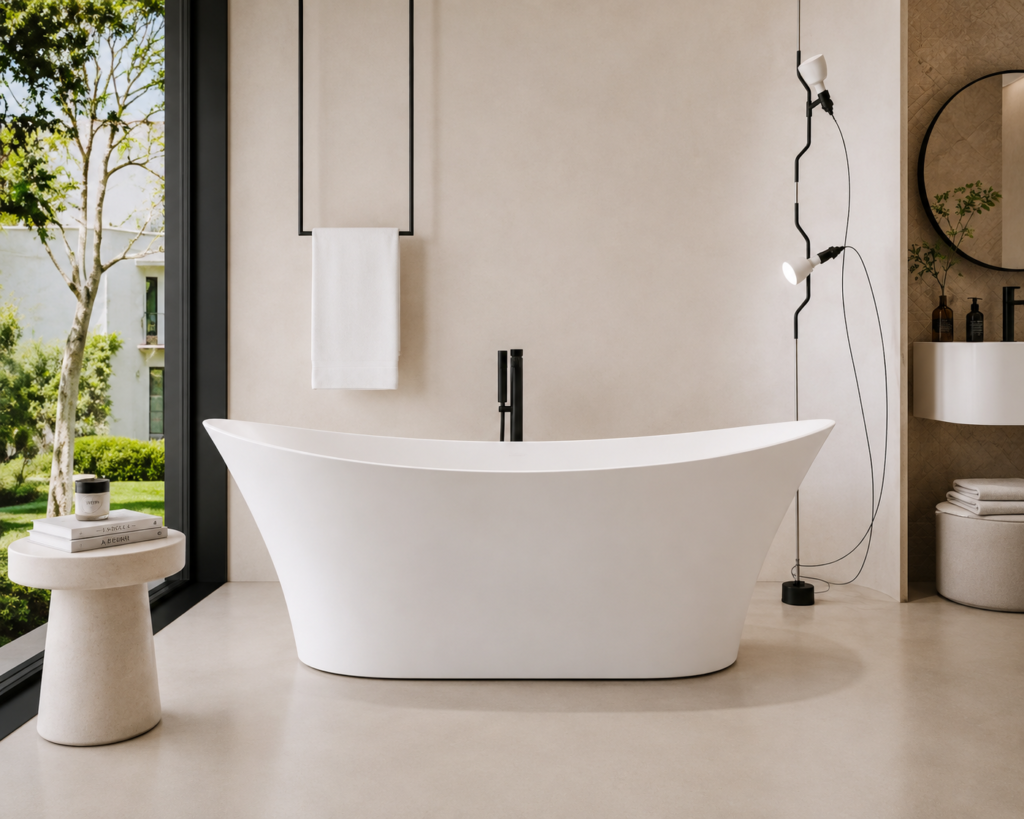 Baignoire îlot asymétrique – Design contemporain épuré