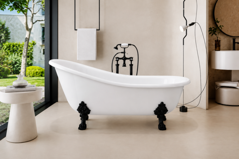 Baignoire Ancienne sur Pieds – Blanc avec Pieds Griffe Noirs