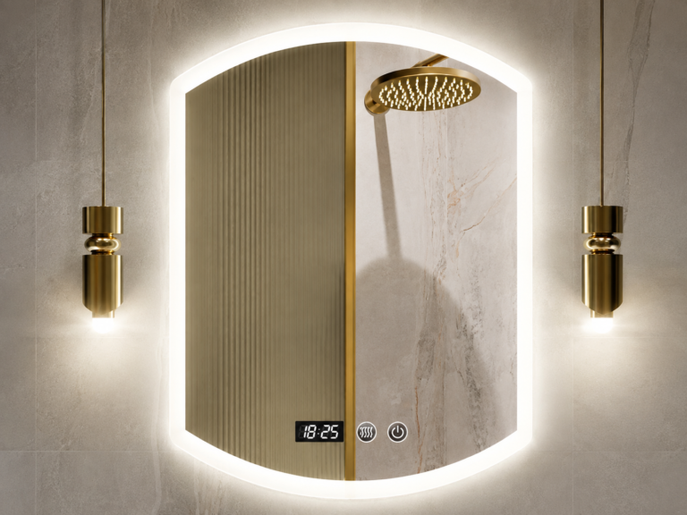 Miroir arqué LED avec horloge digitale et contrôle tactile