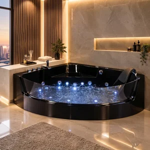 Jacuzzi moderne avec système de balnéothérapie dans une salle de bain élégante
